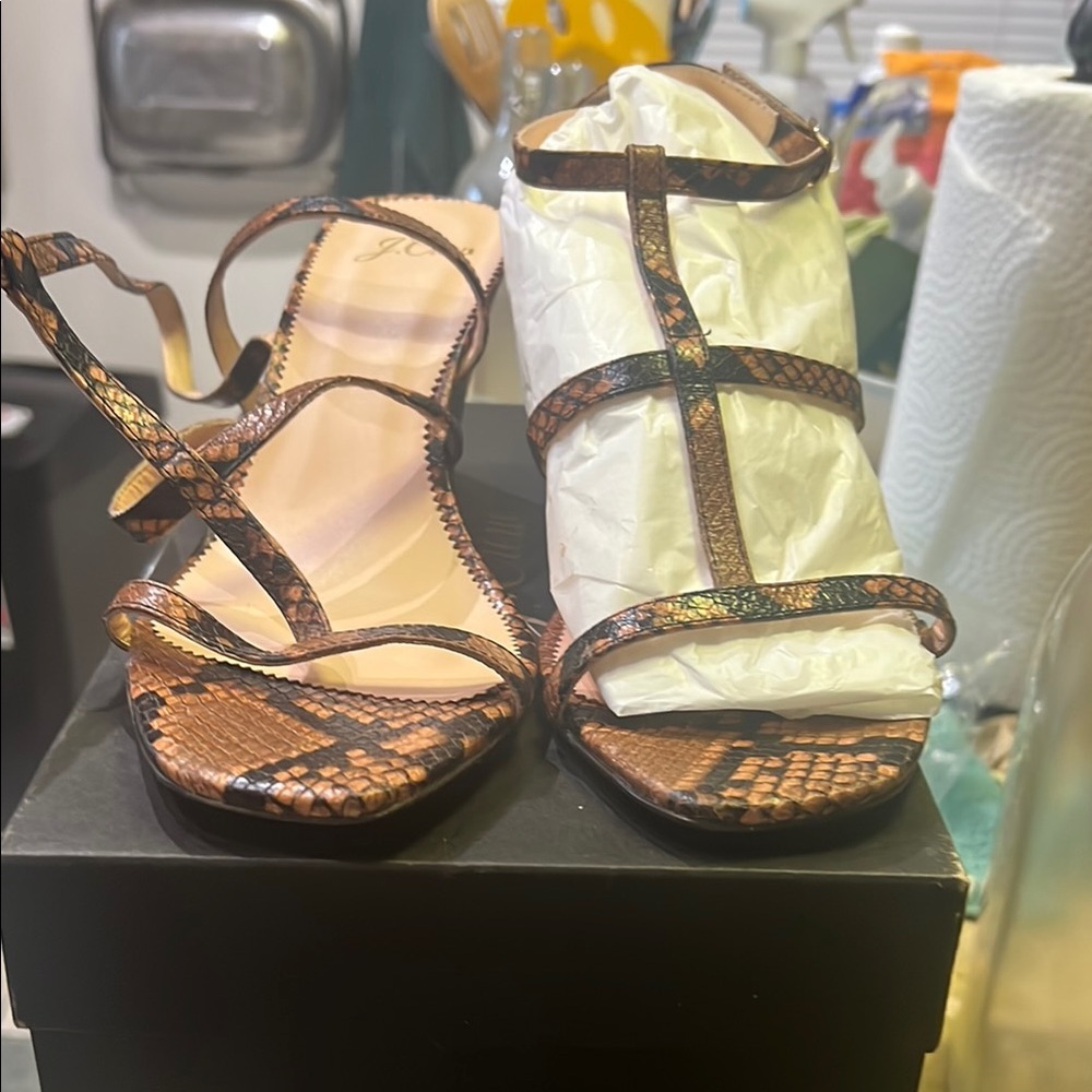 J.Crew Elegant Brown Snakeskin Leather T-Strap Wedge Sandals Size 10 NWT